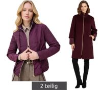 2-Piece Elegant Women's Coat Set: 2-in-1 Wool Coat and Down Jacket with Recycled Fibers, 906403 Burgundy