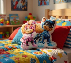 Nickelodeon PAW PATROL Mighty Pups Kids Pillow Shaped Pillow Skye and Chase 30x24cm Gray/Pink/Blue