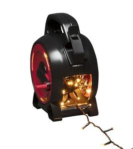 Konstsmide Outdoor Christmas Lights, String Lights on Cable Reel, 7 Meters, 100 LEDs, Amber, IP44 Waterproof, Black/Red