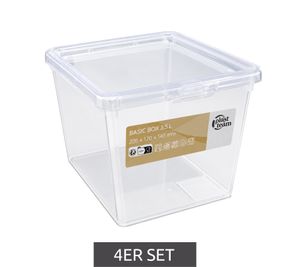 Set of 4 Plast Team Storage Boxes – 3.5 Liters Each – Stackable Storage Bins with Lids (8042228) – Transparent/White