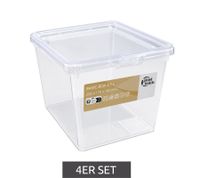 Lot de 4 boîtes de rangement Plast Team, 3,5 litres chacune, empilables avec couvercles, 8042228 Transparent/Blanc