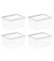4er Set plast team Aufbewahrungsbox je 3,5 Liter Fassungsvermögen Stapelbare Vorratsboxen mit Deckel 8042228 Transparent/Weiß