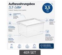 4er Set plast team Aufbewahrungsbox je 3,5 Liter Fassungsvermögen Stapelbare Vorratsboxen mit Deckel 8042228 Transparent/Weiß