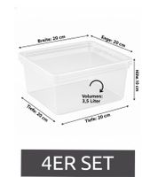 4er Set plast team Aufbewahrungsbox je 3,5 Liter Fassungsvermögen Stapelbare Vorratsboxen mit Deckel 8042228 Transparent/Weiß