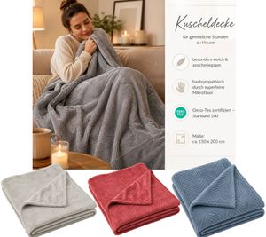 Cozy Blanket – Oeko-Tex Certified (Standard 100) Microfiber Throw, approx. 150x200 cm – Dark Grey, Blue, Red, or Light Grey