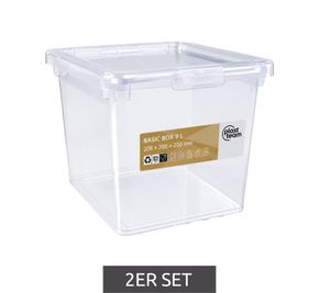 Set of 2 plast team Storage Boxes – 9-Liter Capacity Each – Stackable Storage Bins with Lids (8031230) – Transparent/White