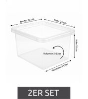 Juego de 2 cajas de almacenamiento plast team, 9 litros de capacidad cada una, apilables con tapa 8031230 Transparente/Blanco