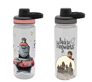 Harry Potter Water Bottle – "Back to Hogwarts" or "Hogwarts Express" – 700 ml with Screw Cap in Magical Design (Transparent/Black/Grey or Transparent/Pink)