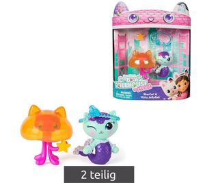 Coffret de jouets 2 pièces GABBY'S DOLLHOUSE : Figurines MerCat et Kitty Jellyfish avec accessoires – Rose/Turquoise/Multicolore