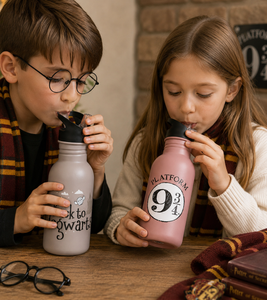 Gourde Harry Potter – « Hogwarts Express » ou « Back to Hogwarts » – Bouteille en acier inoxydable de 500 ml au design magique (Rose ou Gris)