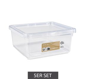 Juego de 5 cajas de almacenamiento plast team, 1,7 litros de capacidad cada una, apilables con tapa, 8360926 Transparente/Blanco