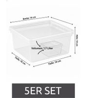 5er Set plast team Aufbewahrungsbox je 1,7 Liter Fassungsvermögen Stapelbare Vorratsboxen mit Deckel 8360926 Transparent/Weiß