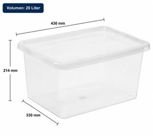 Scatola portaoggetti base plast team da 20 litri, impilabile, con coperchio 8364232, bianca/trasparente