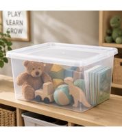 plast team Aufbewahrungsbox Basic 20 Liter Stapelbare Vorratsboxen mit Deckel Stapel-Box 8364232 Weiß/Transparent