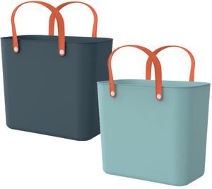 Rotho Multibag ALBULA 25L Sostenibile – Borsa per il trasporto / Cestino per la spesa in plastica recuperata dagli oceani – Blu Navy/Arancione o Azzurro/Arancione