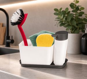 Organizzatore per lavello con pratico sistema di drenaggio, portaoggetti per stoviglie 9978256 Bianco/Grigio