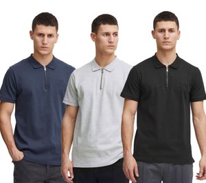 Polo classica da uomo SOLID SDZakir con zip, modello 21301022-ME, disponibile nei colori Grigio, Blu o Nero