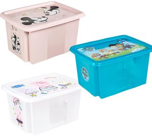 keeeper Karolina Storage Box – Peppa Pig, Paw Patrol, Stitch, or Minnie Mouse – Stackable Box with Lid, 15L Capacity – Transparent, Blue, or Pink