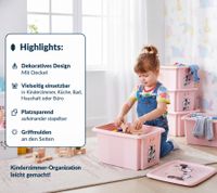 Contenitore portaoggetti keeeper Karolina Peppa Pig, Paw Patrol, Stitch o Minnie Mouse con coperchio, impilabile, 15L, trasparente, blu o rosa