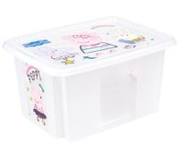 Contenitore portaoggetti keeeper Karolina Peppa Pig, Paw Patrol, Stitch o Minnie Mouse con coperchio, impilabile, 15L, trasparente, blu o rosa