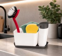 Organizzatore per lavello con pratico foro di scarico - Contenitore per utensili da cucina - Bianco/Grigio o Blu/Grigio