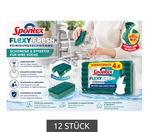 Confezione da 12 spugne abrasive Spontex Flexy Fresh per la pulizia di pentole e stoviglie - Delicate su bicchieri e superfici delicate 9596792 Verde