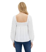 Blusa de noche elegante con cuello en V y volantes, manga larga, color blanco (925799)