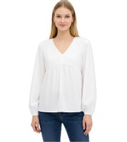 Blusa de noche elegante con cuello en V y volantes, manga larga, color blanco (925799)