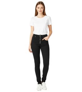 Jeans skinny da donna in twill elasticizzato con bottoni, pantaloni in cotone 946144 neri