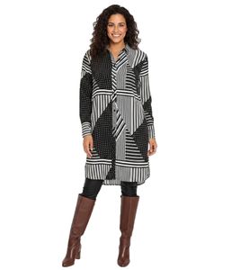 Blouse longue tendance à patchwork moderne. Chemisier à manches longues 913770 Blanc/Noir