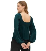 Fashionable Jersey Blouse with V-Neck and Ruffles – Evening Blouse – Long-Sleeve Blouse 949372 Green