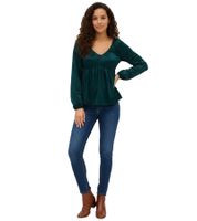 Fashionable Jersey Blouse with V-Neck and Ruffles – Evening Blouse – Long-Sleeve Blouse 949372 Green