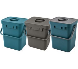 5-Liter Organic Waste Bin with Carry Handle – Household Trash Can (24 x 16 x 15 cm) – Grey, Blue, or Blue/Grey