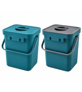 Cubo de basura orgánico de 5 litros con asa, 24 x 16 x 15 cm, gris, azul o azul/gris