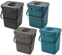 5-Liter Organic Waste Bin with Carry Handle – Household Trash Can (24 x 16 x 15 cm) – Grey, Blue, or Blue/Grey