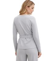 Women's Long-Sleeve Shirt with Wide Tie Belt – Viscose Blend Casual Pullover 929960 Grey
