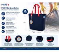 Sustainable Rotho Multibag ALBULA 25L Ocean-Bound Plastic Carry Bag / Shopping Basket – Red, Green, Blue, Navy, or Sky Blue