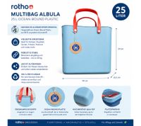 Sustainable Rotho Multibag ALBULA 25L Ocean-Bound Plastic Carry Bag / Shopping Basket – Red, Green, Blue, Navy, or Sky Blue