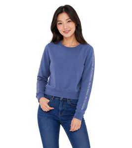 Pull col rond femme Bruno Banani avec logo sur les manches, manches longues en coton, bleu