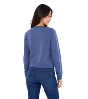 bruno banani Damen Rundhals-Pullover mit Marken-Schriftzug an Ärmel verlaufend Baumwoll-Sweater Langarm-Shirt Blau