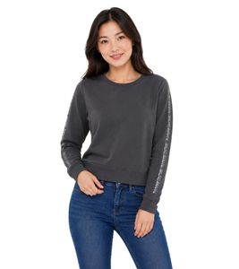 Pull col rond femme Bruno Banani avec logo sur les manches, manches longues en coton, anthracite