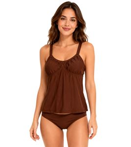 Ensemble tankini 2 pièces femme - Maillot de bain avec bonnets rembourrés, haut et bas tankini pour la plage et l'été 937653 Marron