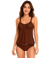 Women's 2-Piece Tankini Set – Swimwear with Lined Cups (Tankini Top & Bottom) for Beach & Summer – 937653 Brown