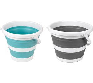 Seau pliable 10 litres - Seau ménager gain de place avec large poignée, blanc/bleu ou blanc/gris
