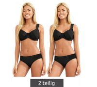 Zeitloses Damen Bikini-Set, zweiteilige Minimizer-Bademode mit Wahl zwischen D- oder F-Körbchen Schwarz