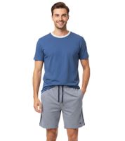 Completo pigiama da uomo SCOTCH & SODA, leggero, composto da pantaloncini in cotone SSSP25M, disponibile nei colori azzurro, grigio/blu navy e grigio/blu.