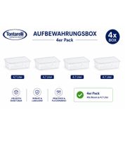 Set di 4 contenitori Tontarelli, capacità 4,7 litri ciascuno, impilabili con coperchio, 32,7 x 19 x 19 cm, trasparenti/bianchi