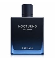 Rayhaan Nocturno Eau de Parfum pour Homme, une fragrance boisée-ambrée aux notes de santal et d'ambre, 100 ml, flacon noir