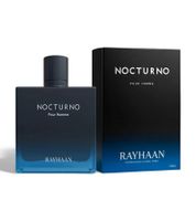 Rayhaan Nocturno Eau de Parfum pour Homme, une fragrance boisée-ambrée aux notes de santal et d'ambre, 100 ml, flacon noir