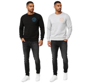 Lässiger Herren Rundhals-Sweater mit Logo Print und großem Rückendruck Pullover 19103 in Schwarz oder Grau